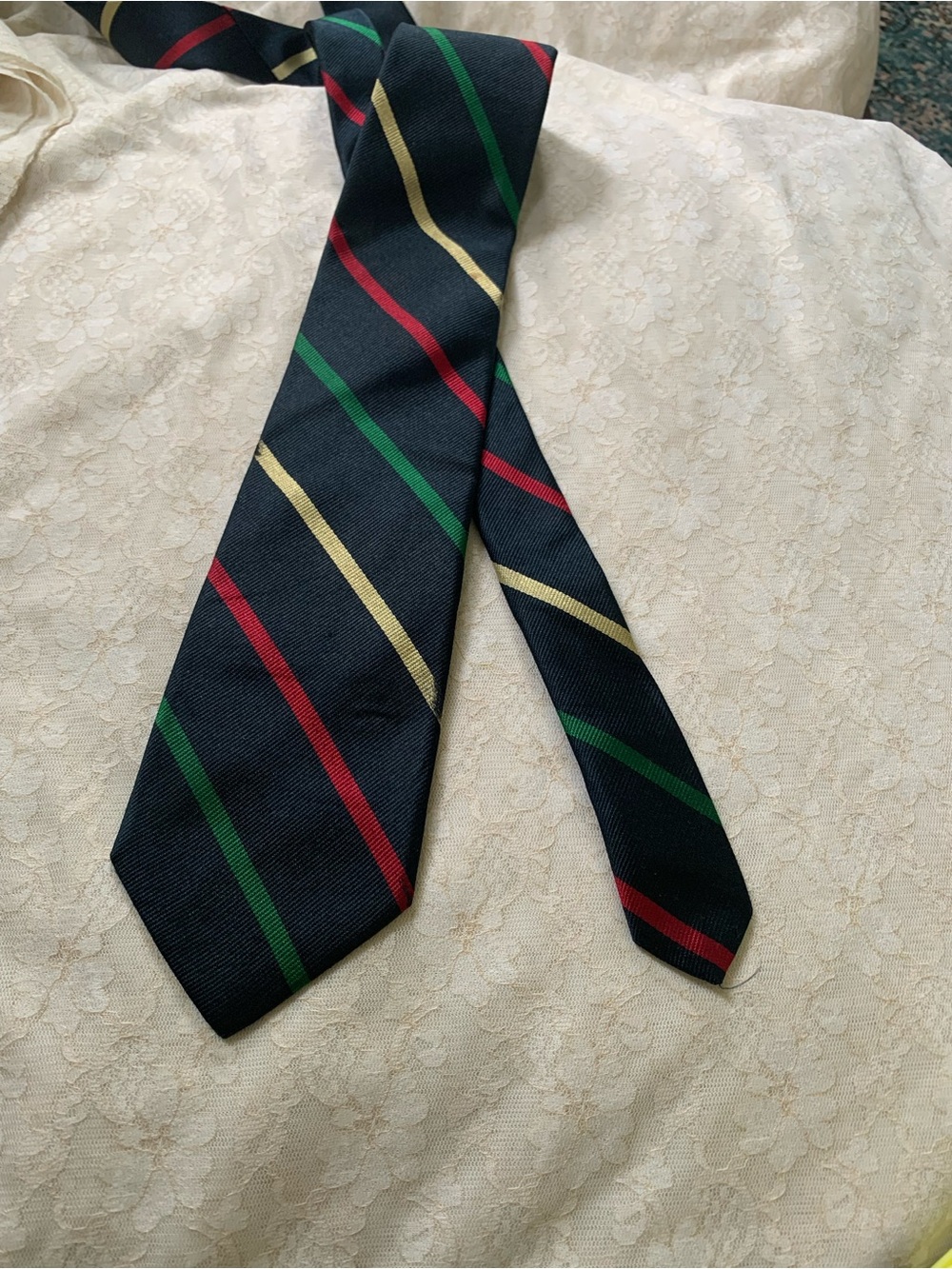 Classic Black Repp Stripe Men's Tie with Red, Green and Gold Stripes